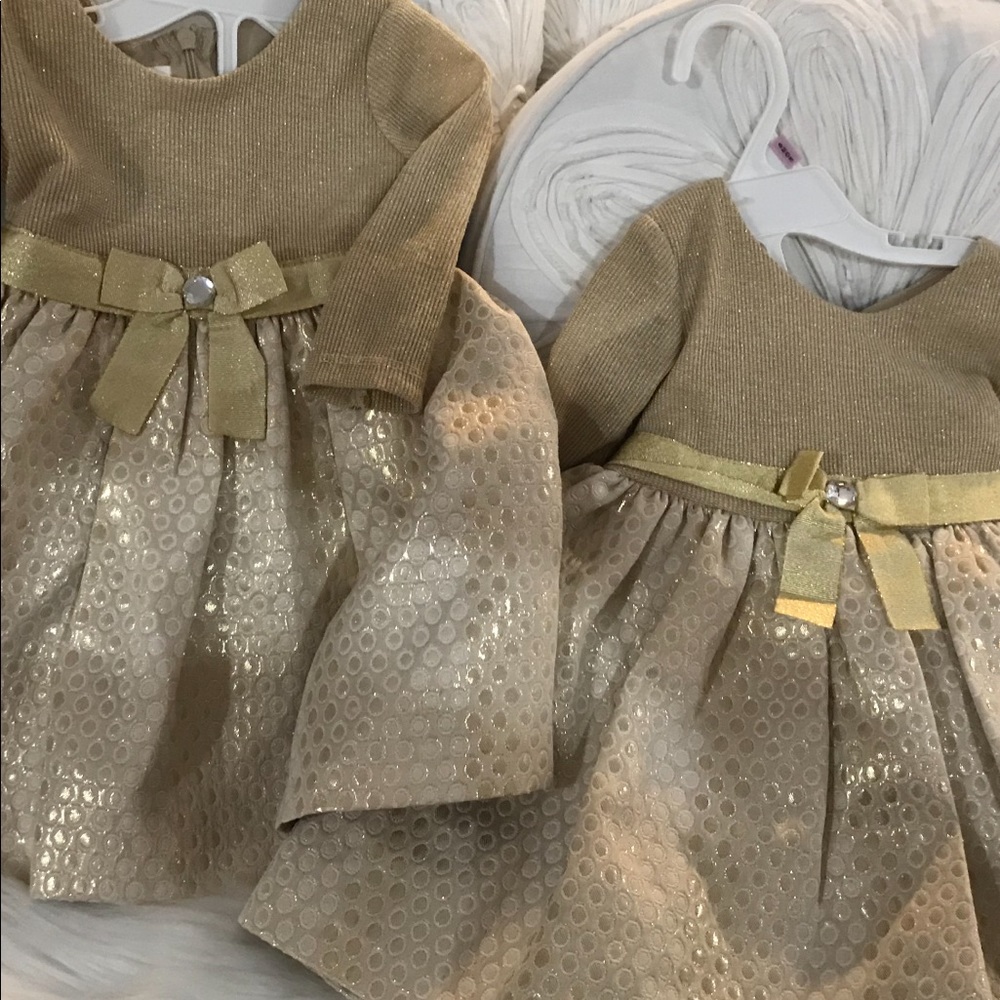 Holiday Matching Gold Dresses 12 months